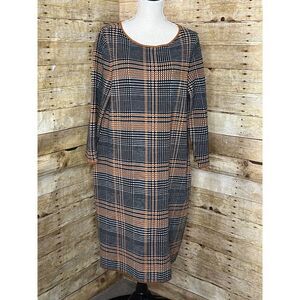TALBOTS PLAID SCOOP NECK WOOL BLEND KNEE LENGTH SWEATER DRESS SIZE XLT(TALL)
